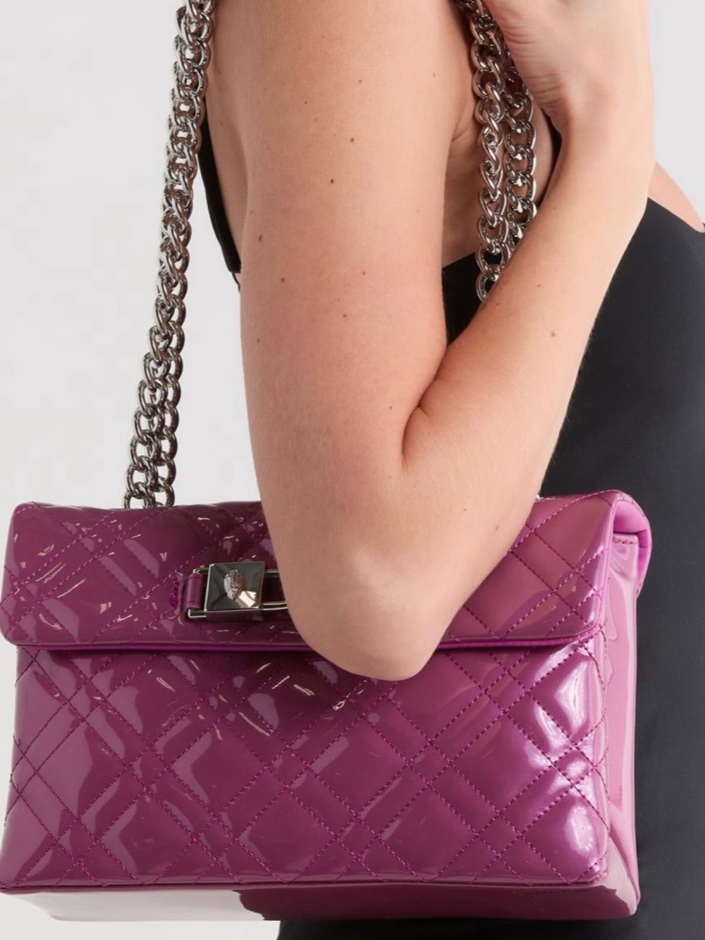 Kurt Geiger London Kingsley Quilted Patent Leather Shoulder Bag Purple NWT